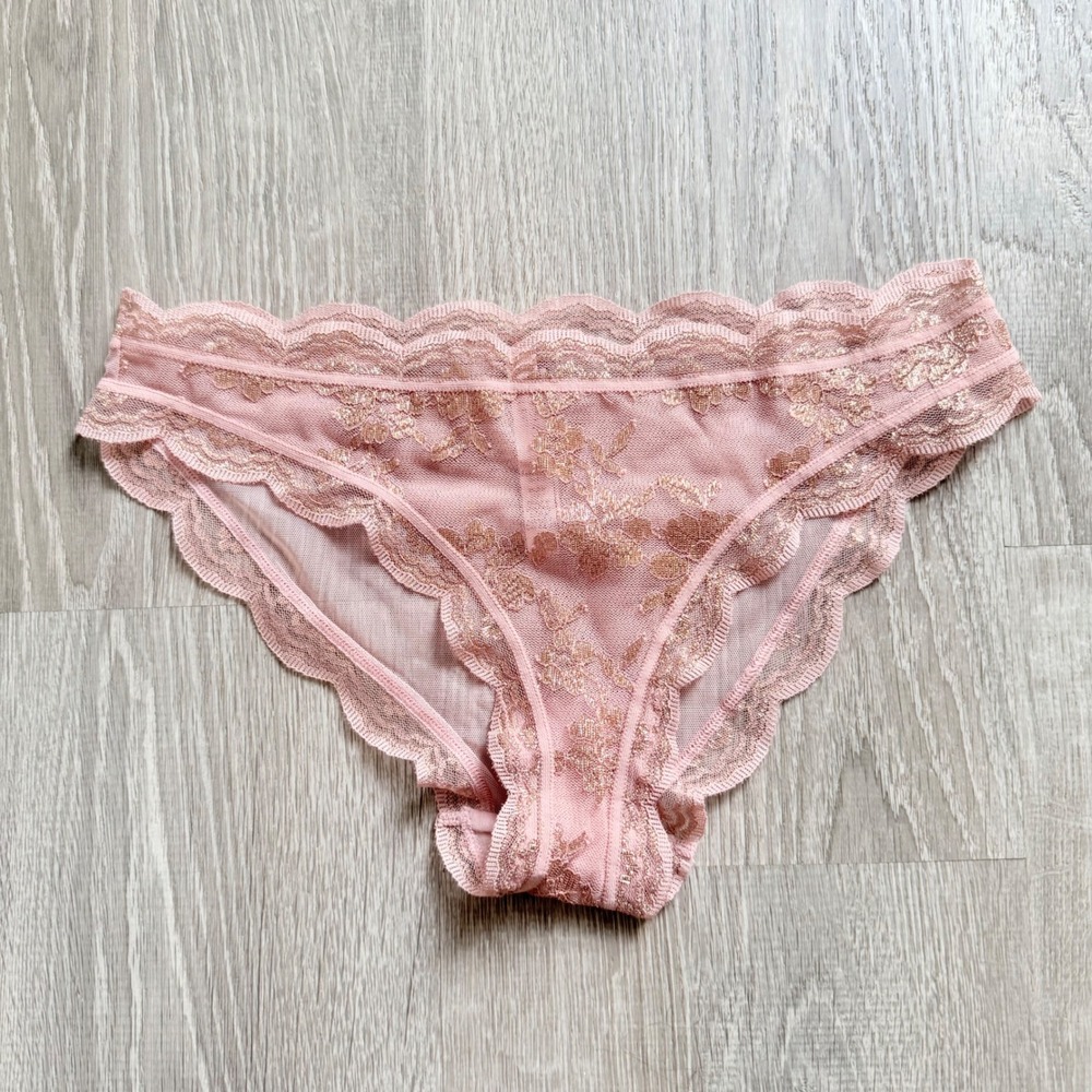 Victoria's Secret Dream Angels Lace Cheekini Panty Pink Gold Metallic Medium NWT